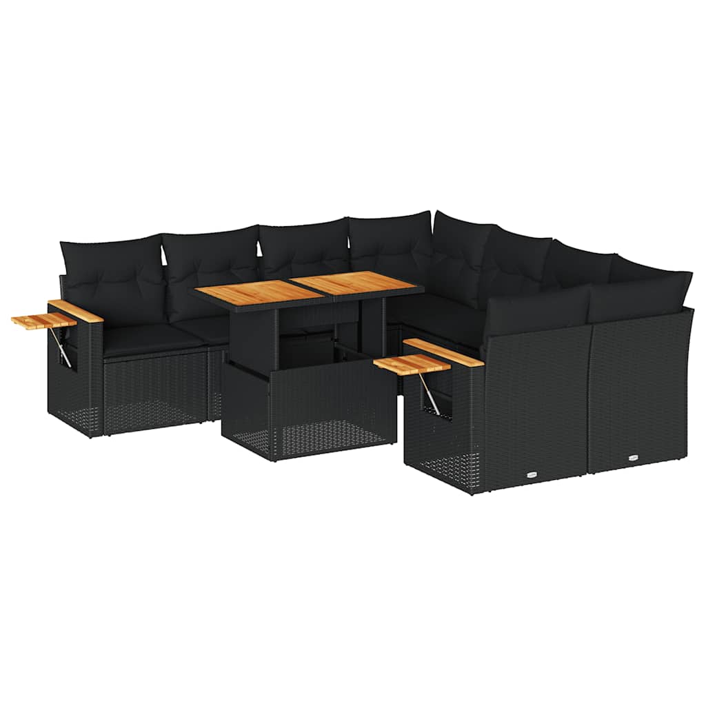 9-delige Loungeset met kussens poly rattan acacia zwart is nu te koop bij PeponiXL, paradijselijk wonen!