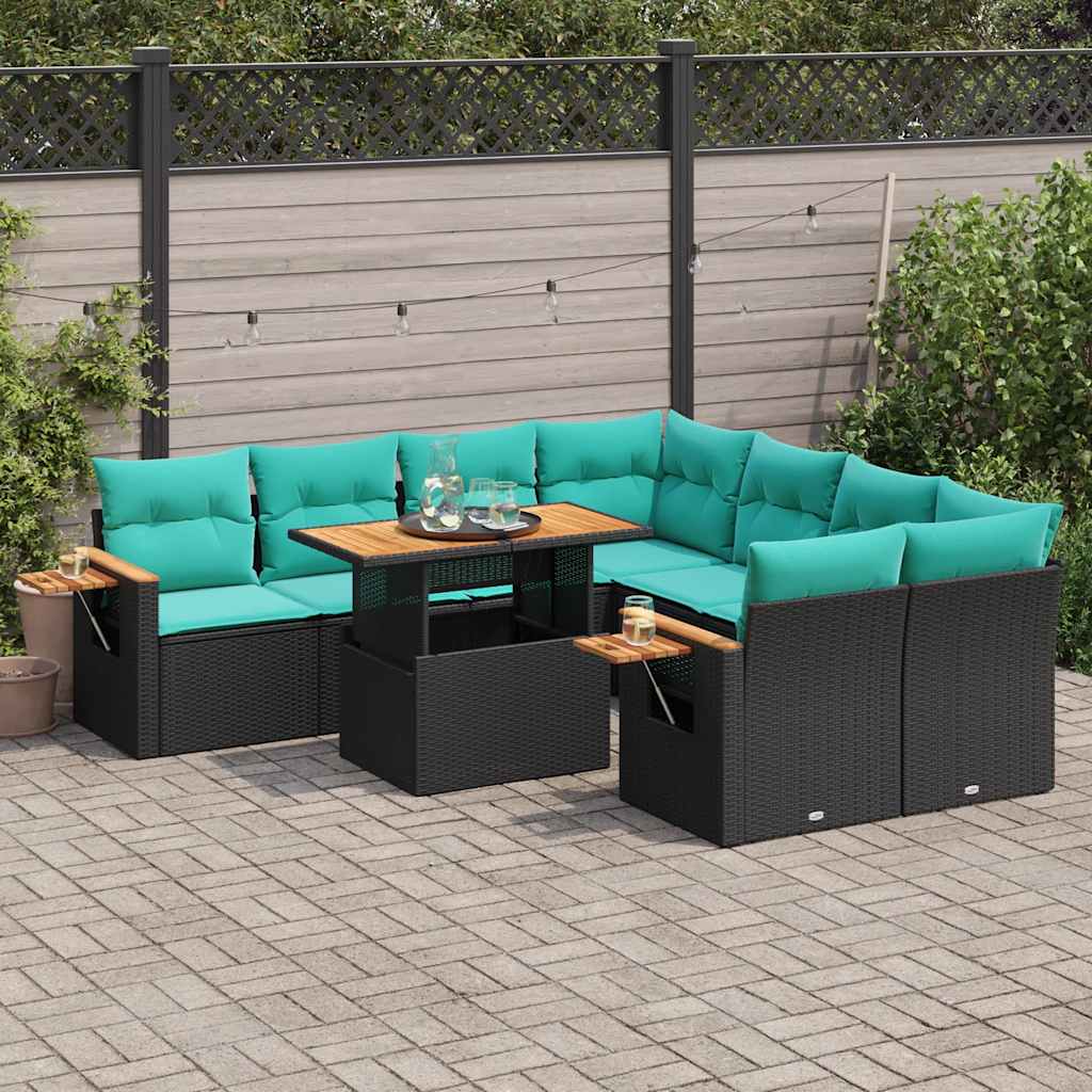 9-delige Loungeset met kussens poly rattan zwart is nu te koop bij PeponiXL, paradijselijk wonen!