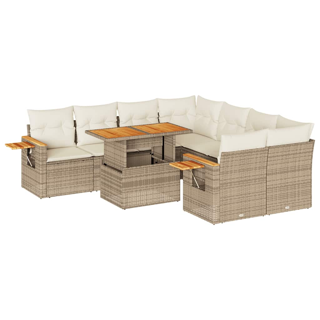 9-delige Loungeset met kussens poly rattan acacia beige is nu te koop bij PeponiXL, paradijselijk wonen!