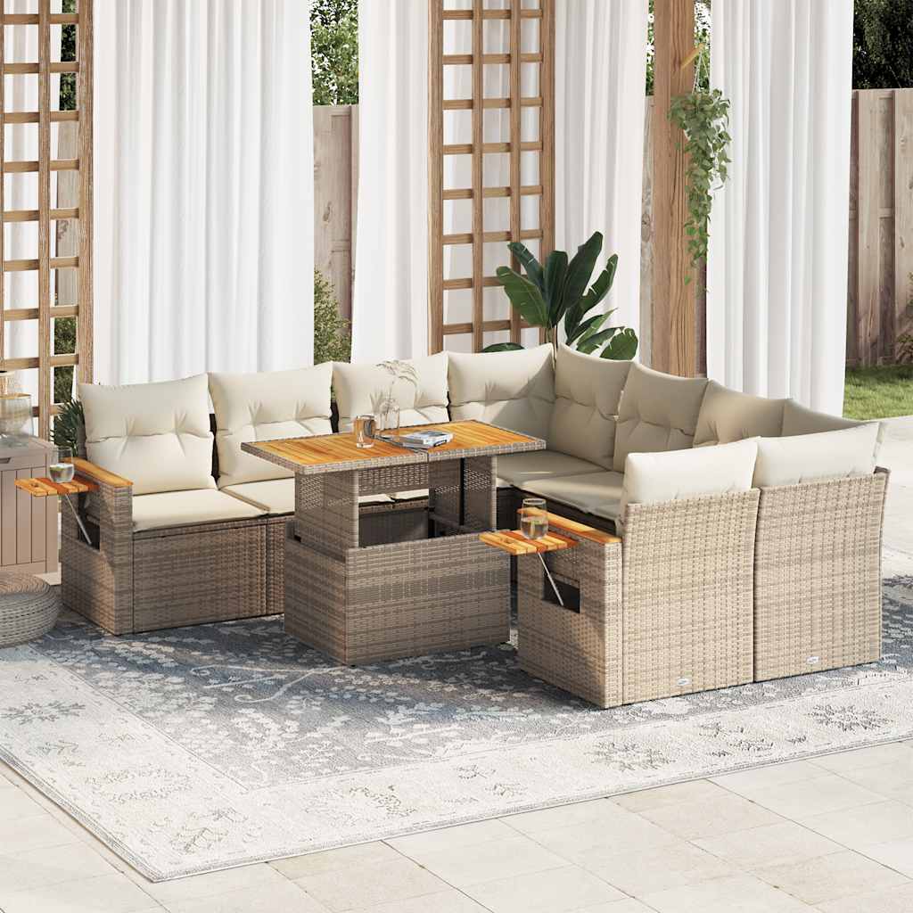 9-delige Loungeset met kussens poly rattan acacia beige is nu te koop bij PeponiXL, paradijselijk wonen!