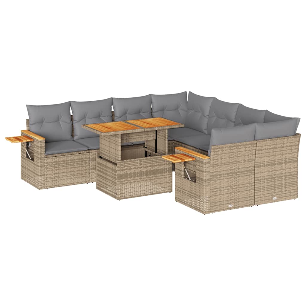 9-delige Loungeset met kussens poly rattan acacia beige is nu te koop bij PeponiXL, paradijselijk wonen!
