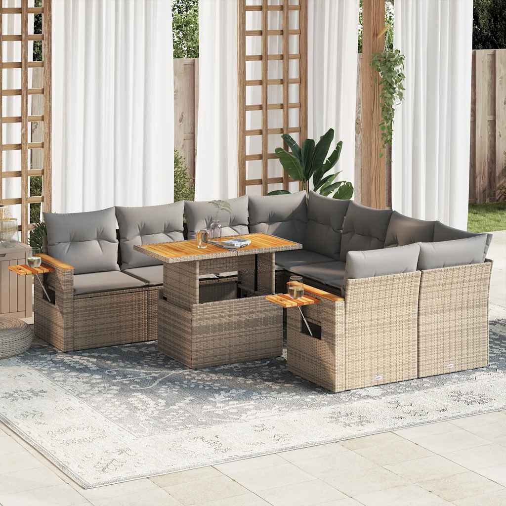 9-delige Loungeset met kussens poly rattan acacia beige is nu te koop bij PeponiXL, paradijselijk wonen!