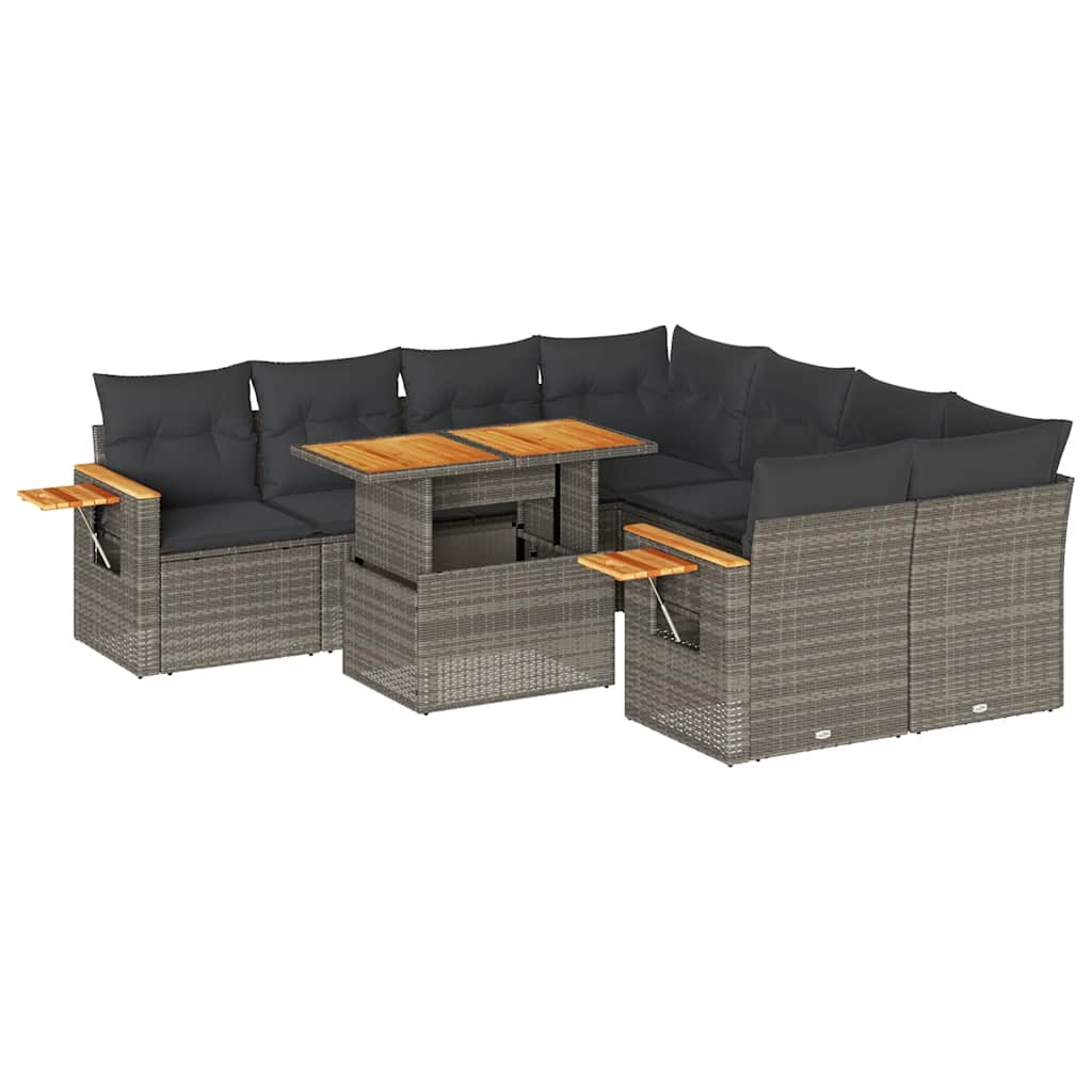 9-delige Loungeset met kussens poly rattan acacia grijs is nu te koop bij PeponiXL, paradijselijk wonen!