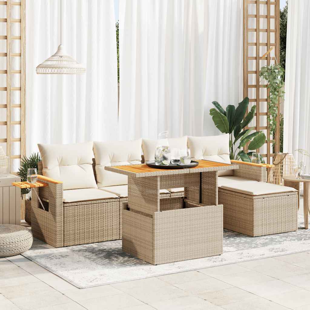 6-delige Loungeset met kussens poly rattan acacia beige is nu te koop bij PeponiXL, paradijselijk wonen!
