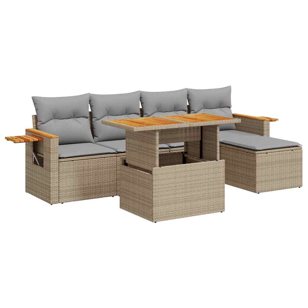 6-delige Loungeset met kussens poly rattan acacia beige is nu te koop bij PeponiXL, paradijselijk wonen!
