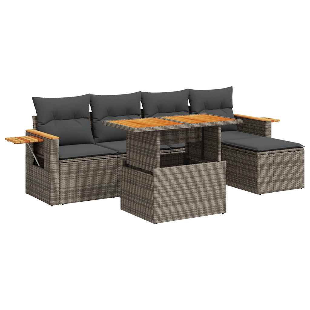 6-delige Loungeset met kussens poly rattan acacia grijs is nu te koop bij PeponiXL, paradijselijk wonen!