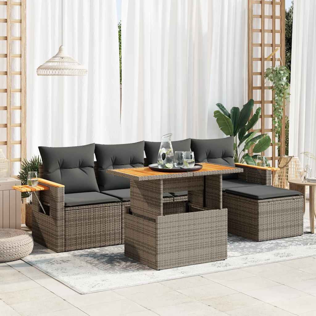 6-delige Loungeset met kussens poly rattan acacia grijs is nu te koop bij PeponiXL, paradijselijk wonen!