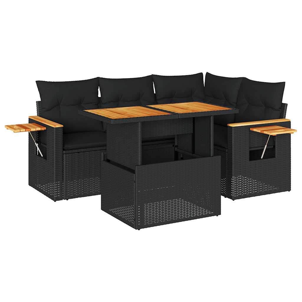 5-delige Loungeset met kussens poly rattan acacia zwart is nu te koop bij PeponiXL, paradijselijk wonen!