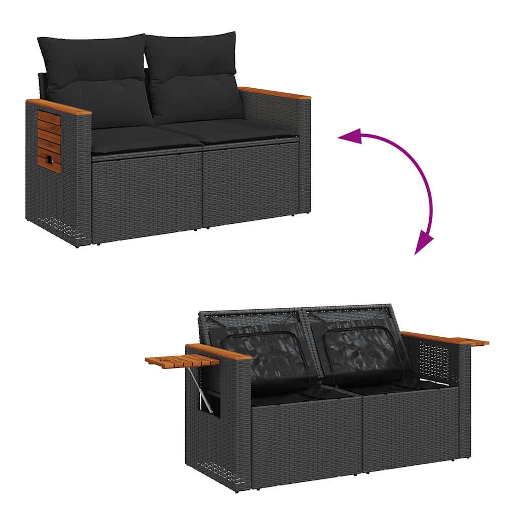 5-delige Loungeset met kussens poly rattan acacia zwart is nu te koop bij PeponiXL, paradijselijk wonen!