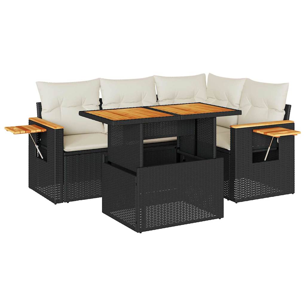 5-delige Loungeset met kussens poly rattan acacia zwart is nu te koop bij PeponiXL, paradijselijk wonen!