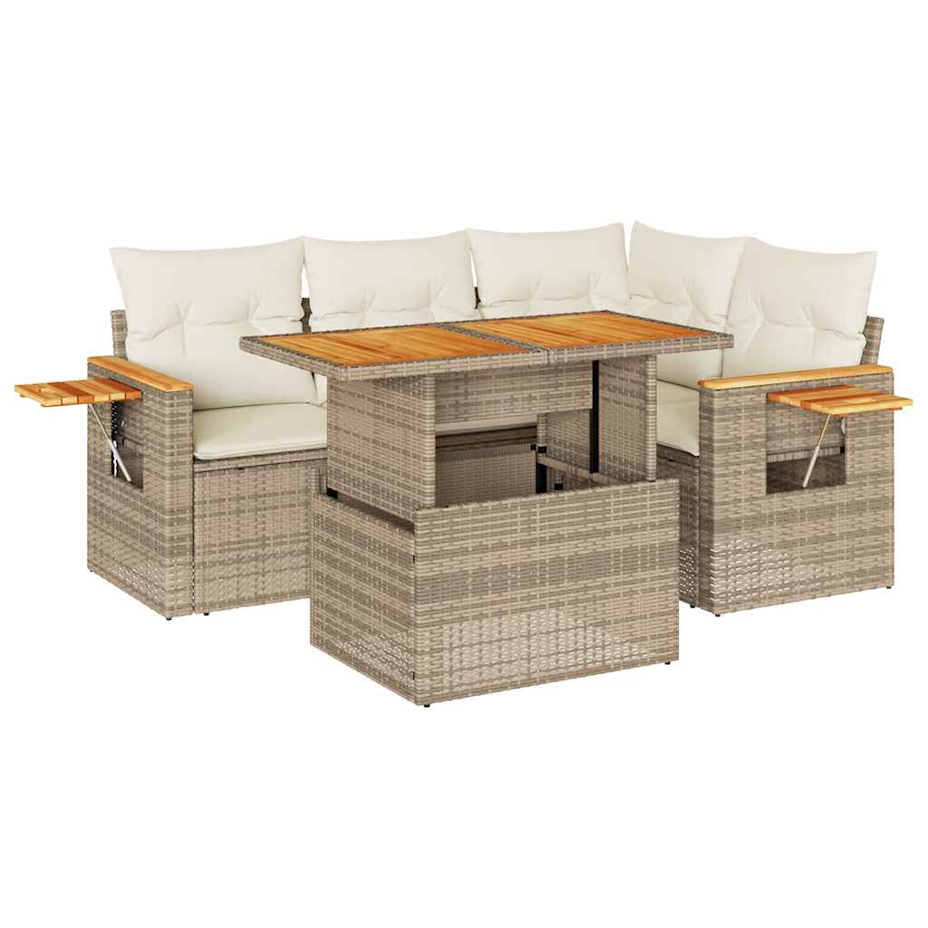 5-delige Loungeset met kussens poly rattan en acaciahout beige is nu te koop bij PeponiXL, paradijselijk wonen!