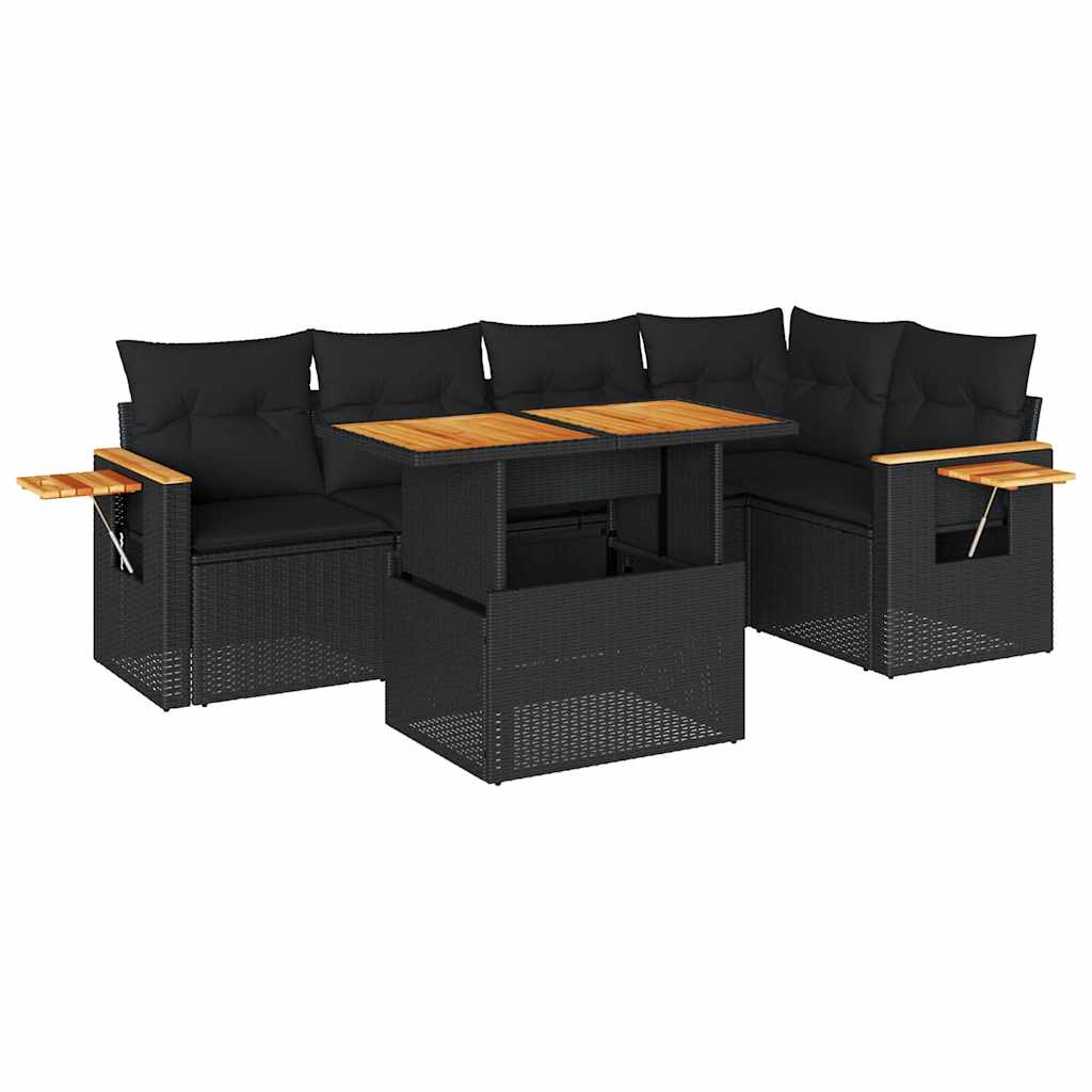 6-delige Loungeset met kussens poly rattan acacia zwart is nu te koop bij PeponiXL, paradijselijk wonen!