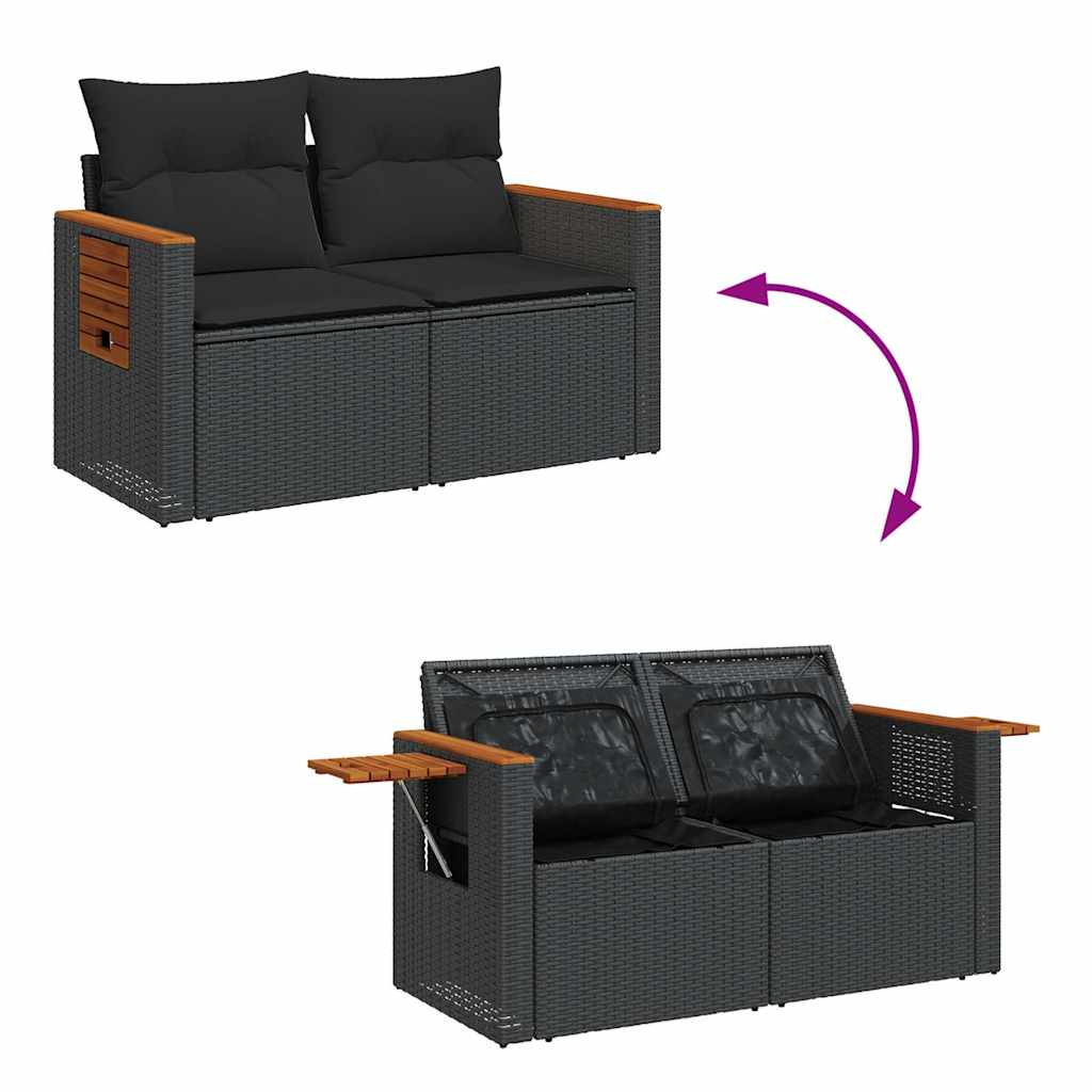 6-delige Loungeset met kussens poly rattan acacia zwart is nu te koop bij PeponiXL, paradijselijk wonen!