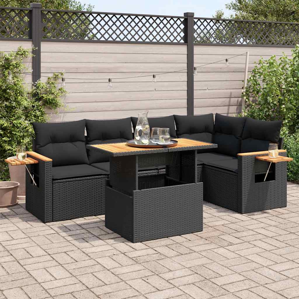6-delige Loungeset met kussens poly rattan acacia zwart is nu te koop bij PeponiXL, paradijselijk wonen!