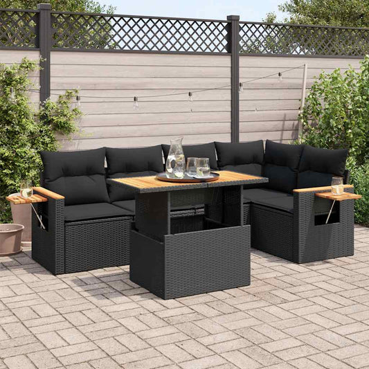 6-delige Loungeset met kussens poly rattan acacia zwart is nu te koop bij PeponiXL, paradijselijk wonen!