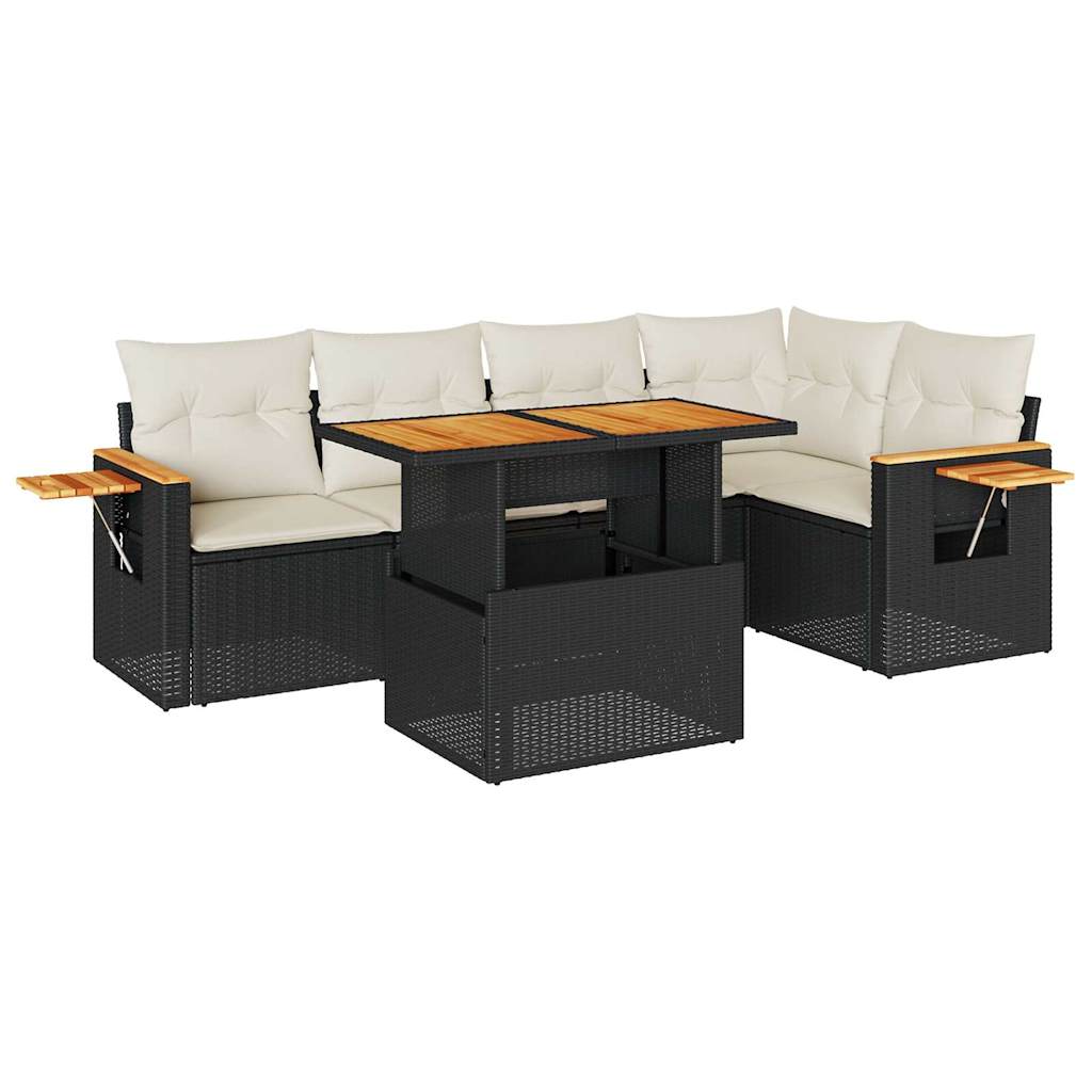 6-delige Loungeset met kussens poly rattan acacia zwart is nu te koop bij PeponiXL, paradijselijk wonen!