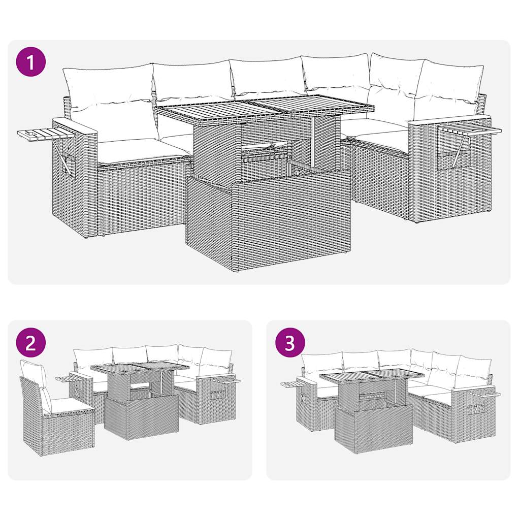 6-delige Loungeset met kussens poly rattan acacia zwart is nu te koop bij PeponiXL, paradijselijk wonen!