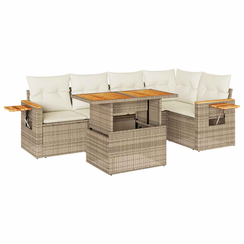 6-delige Loungeset met kussens poly rattan acacia beige is nu te koop bij PeponiXL, paradijselijk wonen!