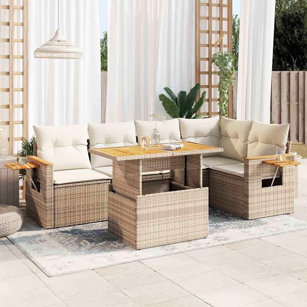6-delige Loungeset met kussens poly rattan acacia beige is nu te koop bij PeponiXL, paradijselijk wonen!