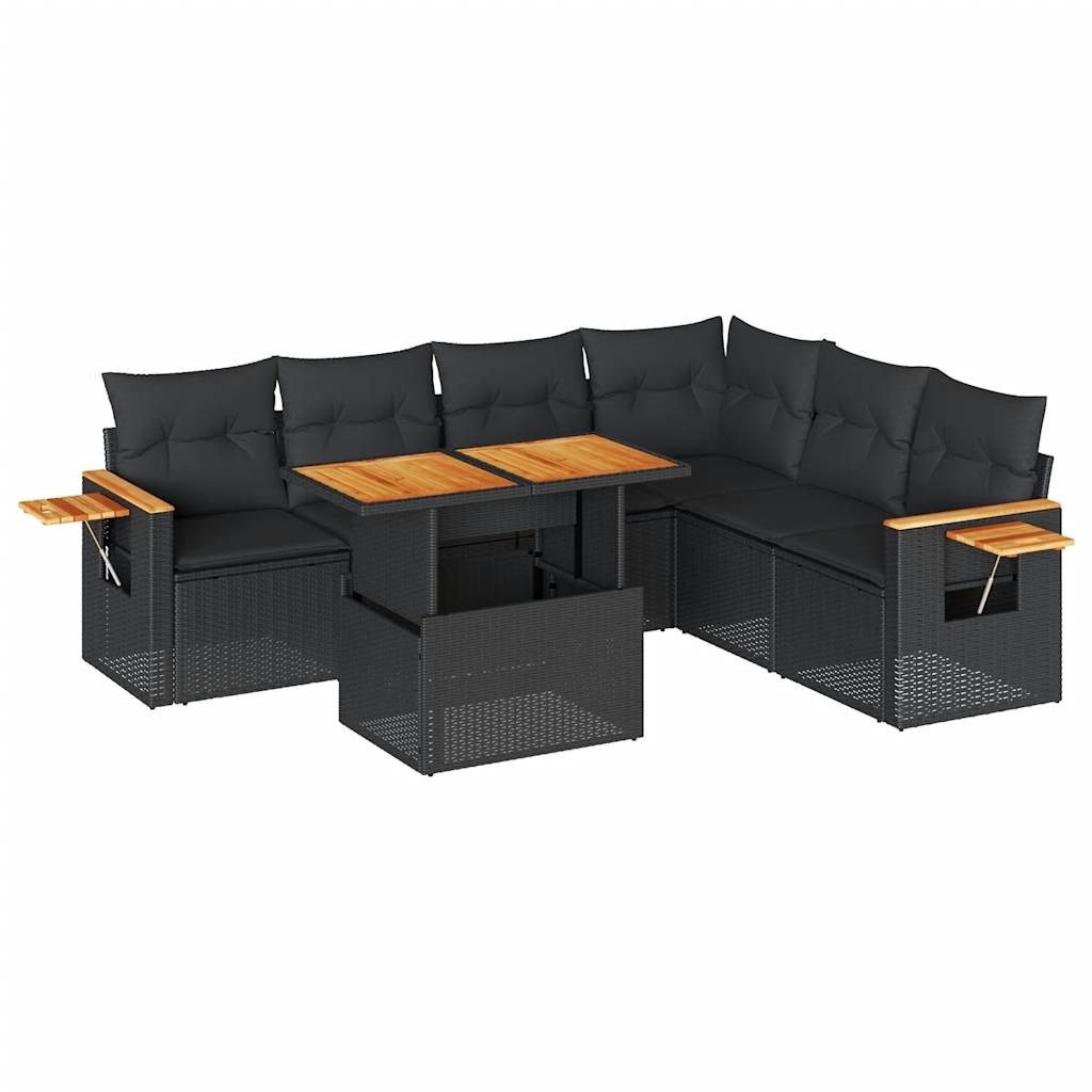 7-delige Loungeset met kussens poly rattan acacia zwart is nu te koop bij PeponiXL, paradijselijk wonen!