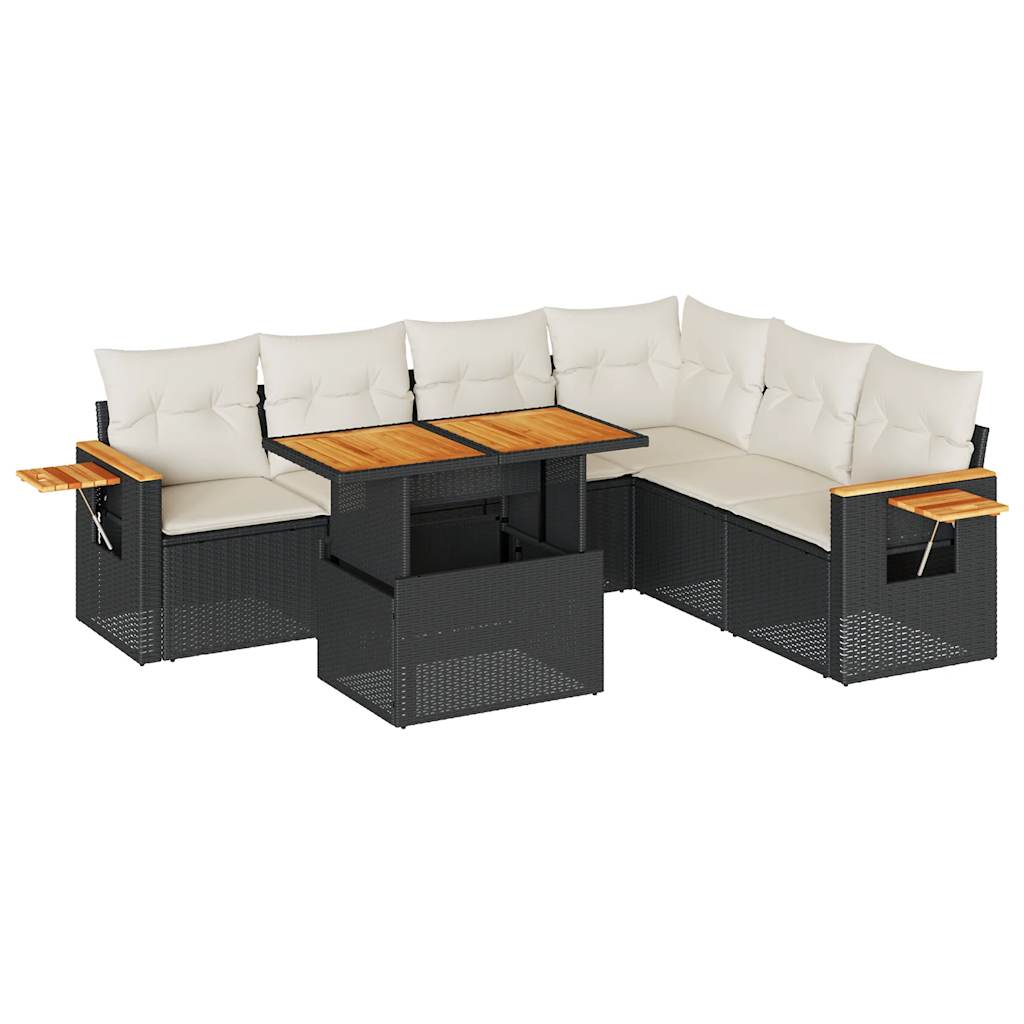 7-delige Loungeset met kussens poly rattan acacia zwart is nu te koop bij PeponiXL, paradijselijk wonen!