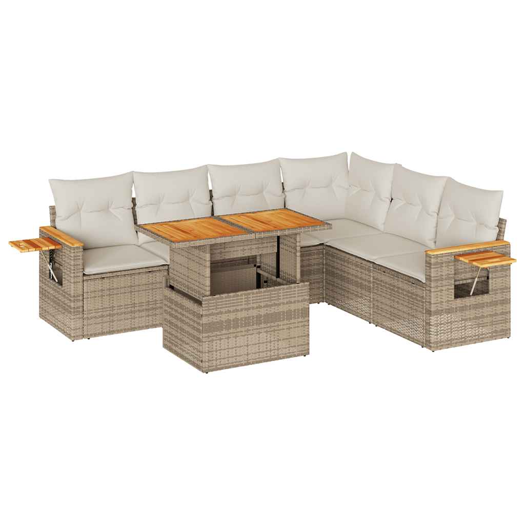 7-delige Loungeset met kussens poly rattan acacia beige is nu te koop bij PeponiXL, paradijselijk wonen!