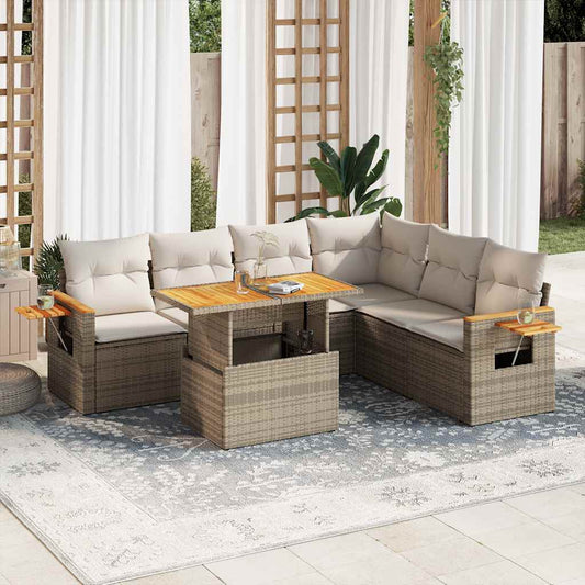 7-delige Loungeset met kussens poly rattan acacia beige is nu te koop bij PeponiXL, paradijselijk wonen!