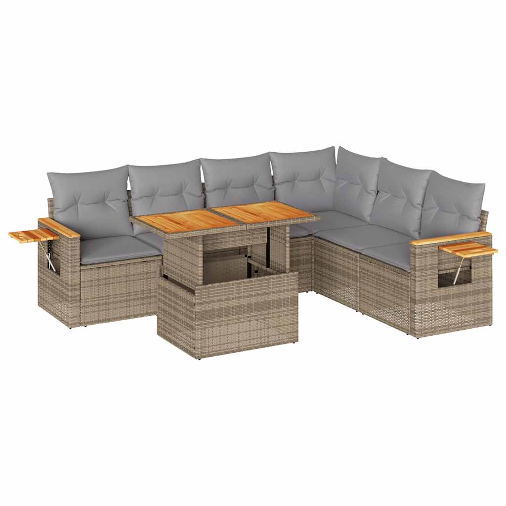 7-delige Loungeset met kussens poly rattan acacia beige is nu te koop bij PeponiXL, paradijselijk wonen!
