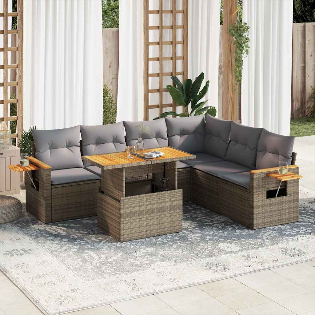 7-delige Loungeset met kussens poly rattan acacia beige is nu te koop bij PeponiXL, paradijselijk wonen!
