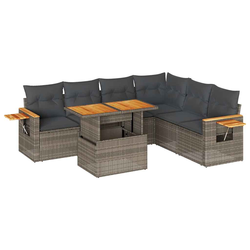 7-delige Loungeset met kussens poly rattan acacia grijs is nu te koop bij PeponiXL, paradijselijk wonen!