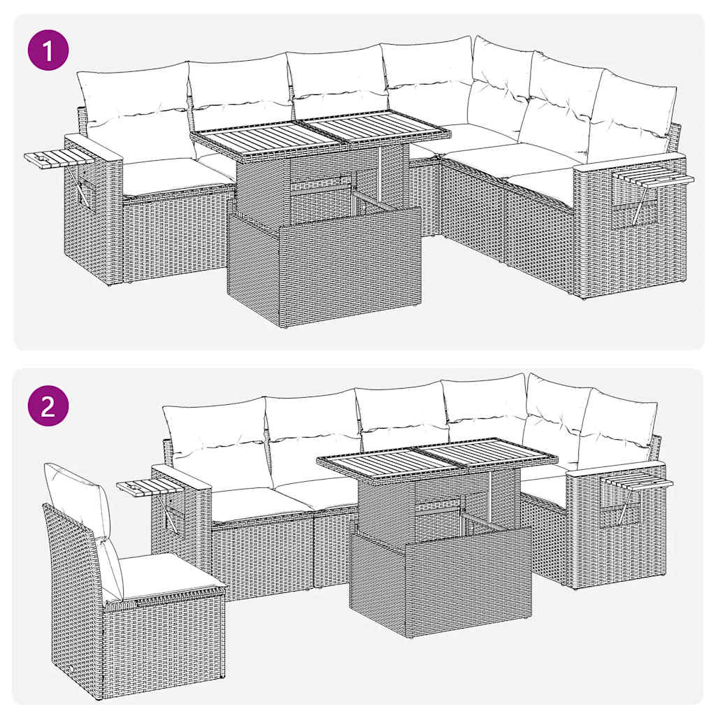 7-delige Loungeset met kussens poly rattan acacia grijs is nu te koop bij PeponiXL, paradijselijk wonen!