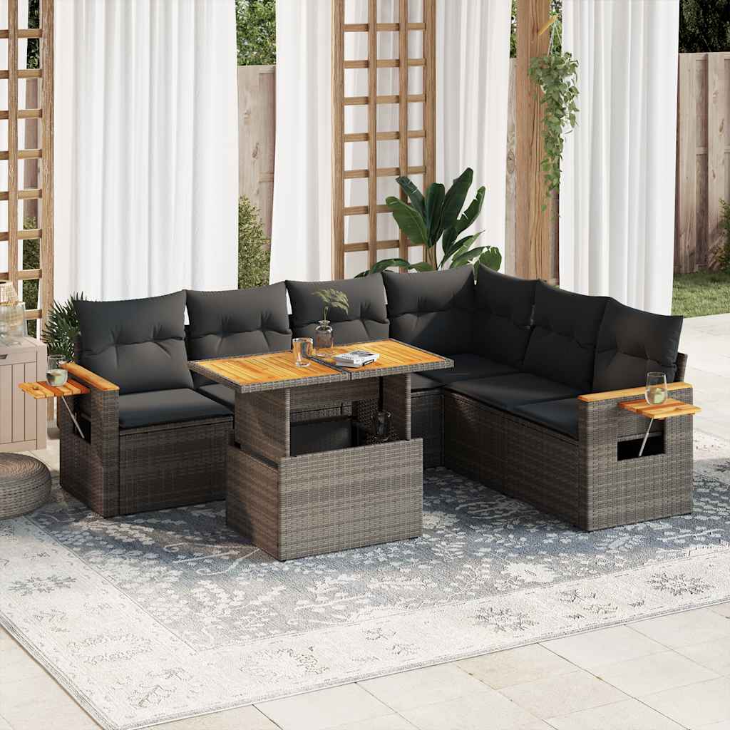 7-delige Loungeset met kussens poly rattan acacia grijs is nu te koop bij PeponiXL, paradijselijk wonen!