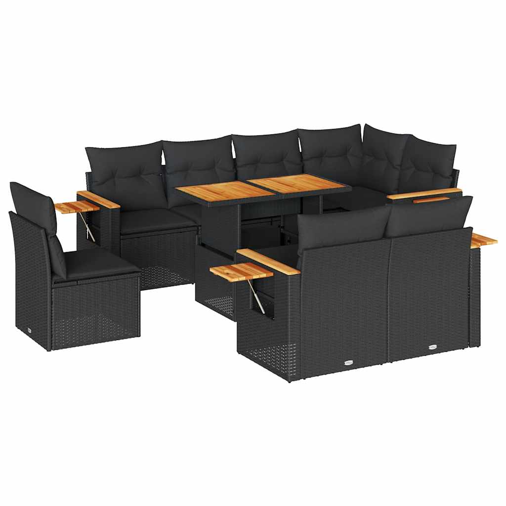 9-delige Loungeset met kussens poly rattan acacia zwart is nu te koop bij PeponiXL, paradijselijk wonen!