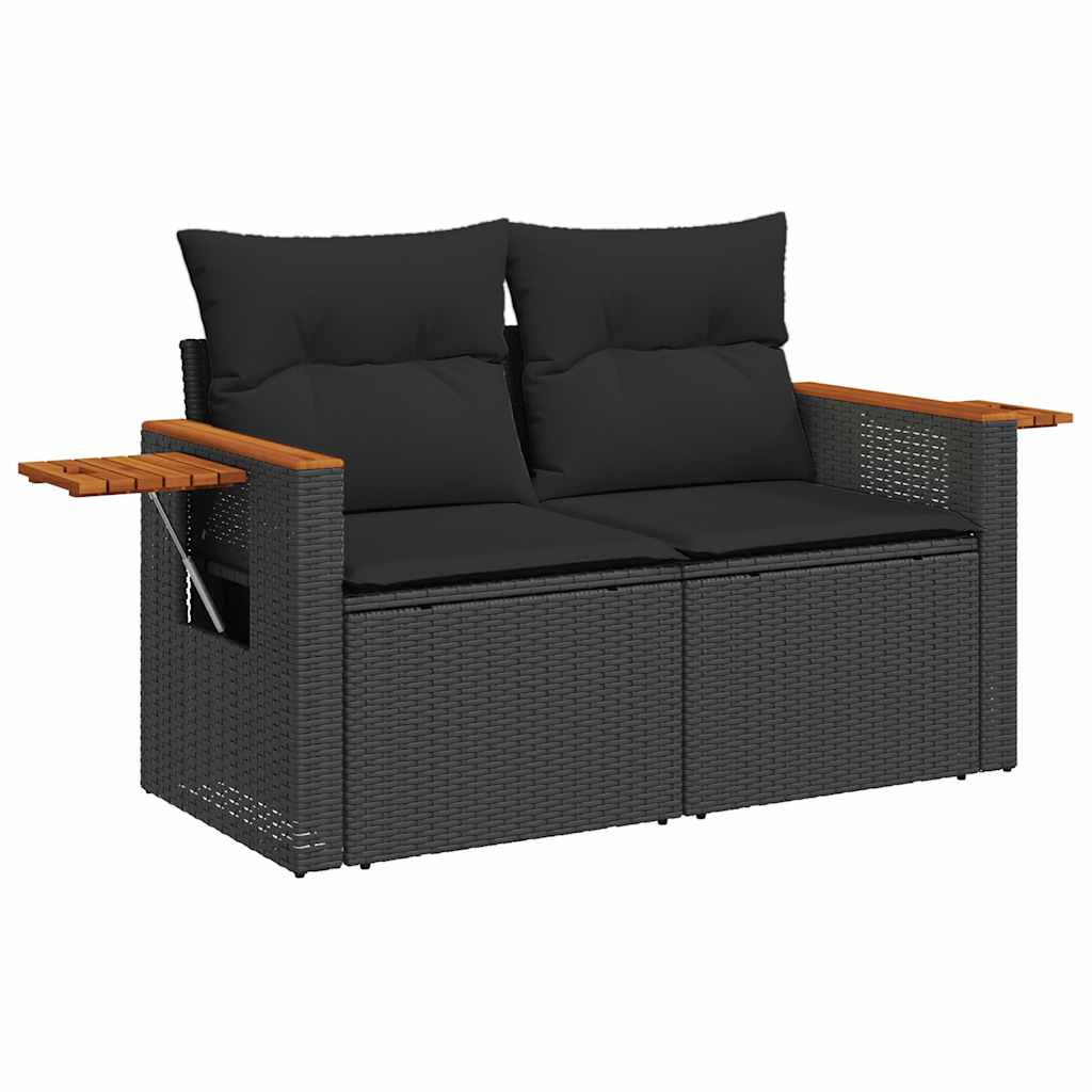 9-delige Loungeset met kussens poly rattan acacia zwart is nu te koop bij PeponiXL, paradijselijk wonen!