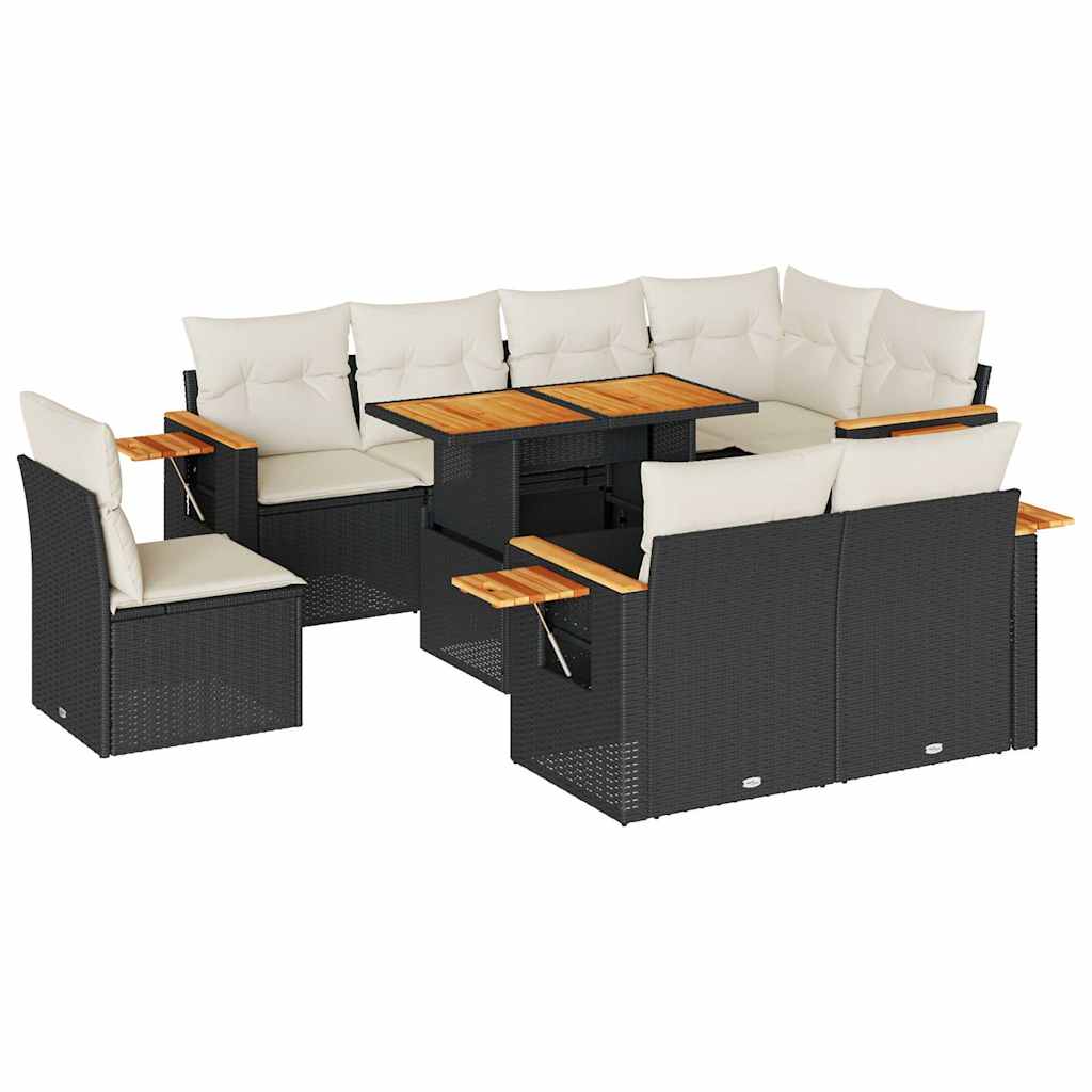 9-delige Loungeset met kussens poly rattan acacia zwart is nu te koop bij PeponiXL, paradijselijk wonen!