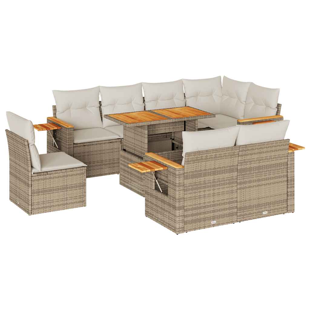 9-delige Loungeset met kussens poly rattan acacia beige is nu te koop bij PeponiXL, paradijselijk wonen!