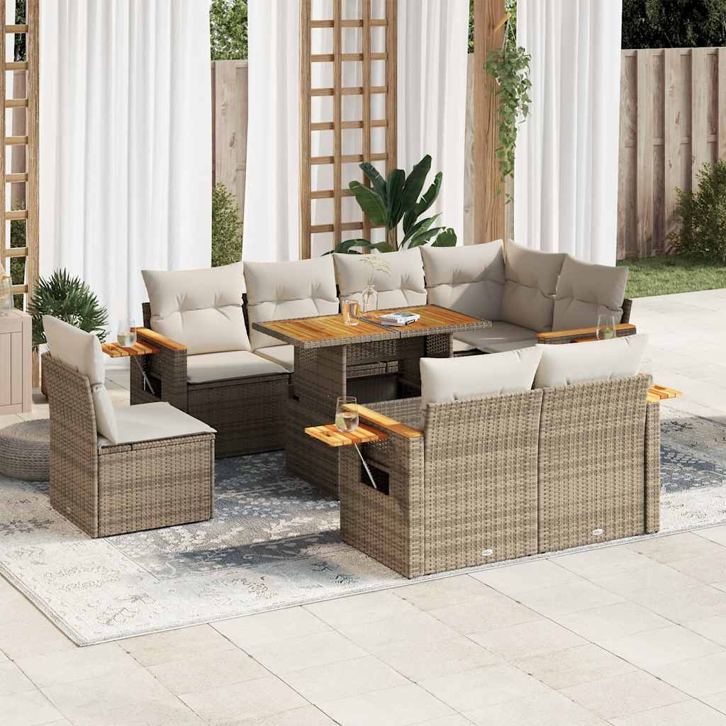 9-delige Loungeset met kussens poly rattan acacia beige is nu te koop bij PeponiXL, paradijselijk wonen!