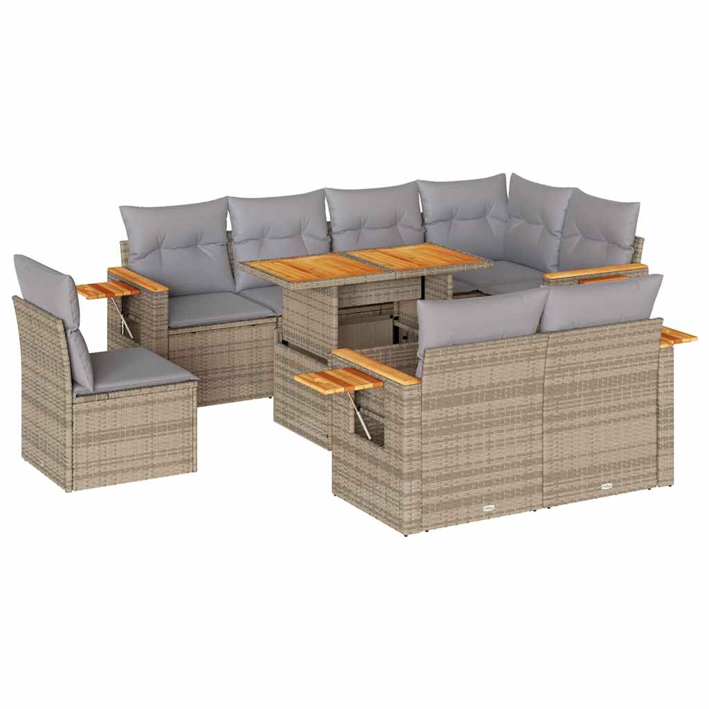 9-delige Loungeset met kussens poly rattan acacia beige is nu te koop bij PeponiXL, paradijselijk wonen!