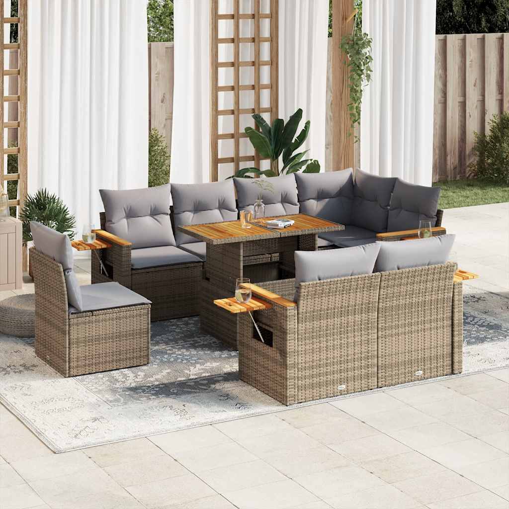 9-delige Loungeset met kussens poly rattan acacia beige is nu te koop bij PeponiXL, paradijselijk wonen!