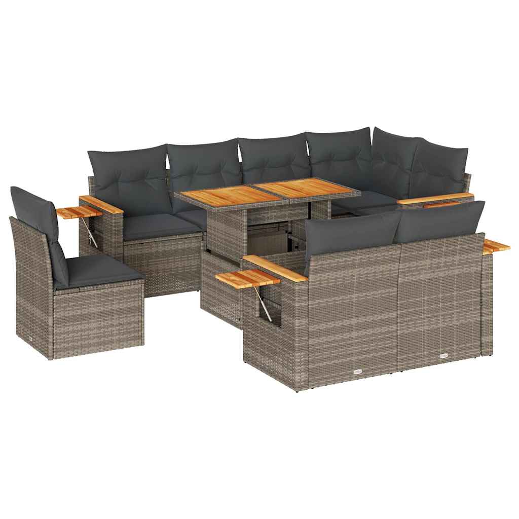 9-delige Loungeset met kussens poly rattan acacia grijs is nu te koop bij PeponiXL, paradijselijk wonen!