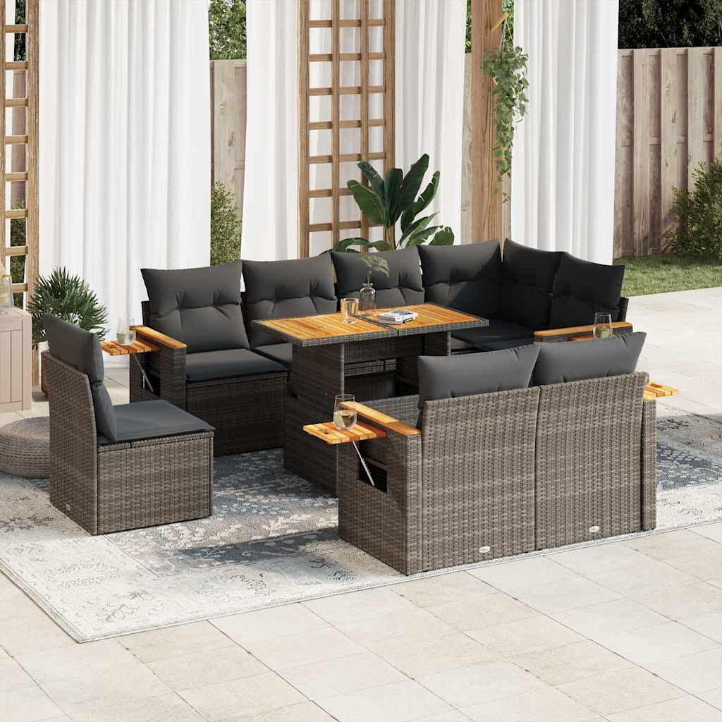9-delige Loungeset met kussens poly rattan acacia grijs is nu te koop bij PeponiXL, paradijselijk wonen!