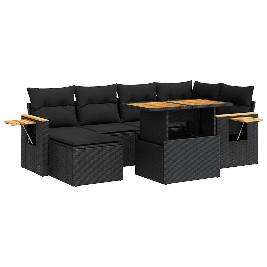 7-delige Loungeset met kussens poly rattan acacia zwart is nu te koop bij PeponiXL, paradijselijk wonen!
