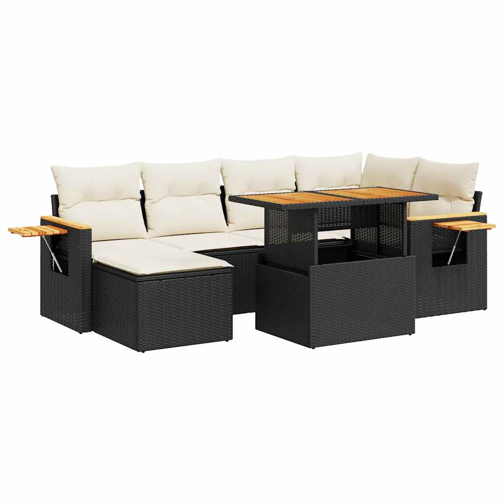 7-delige Loungeset met kussens poly rattan acacia zwart is nu te koop bij PeponiXL, paradijselijk wonen!