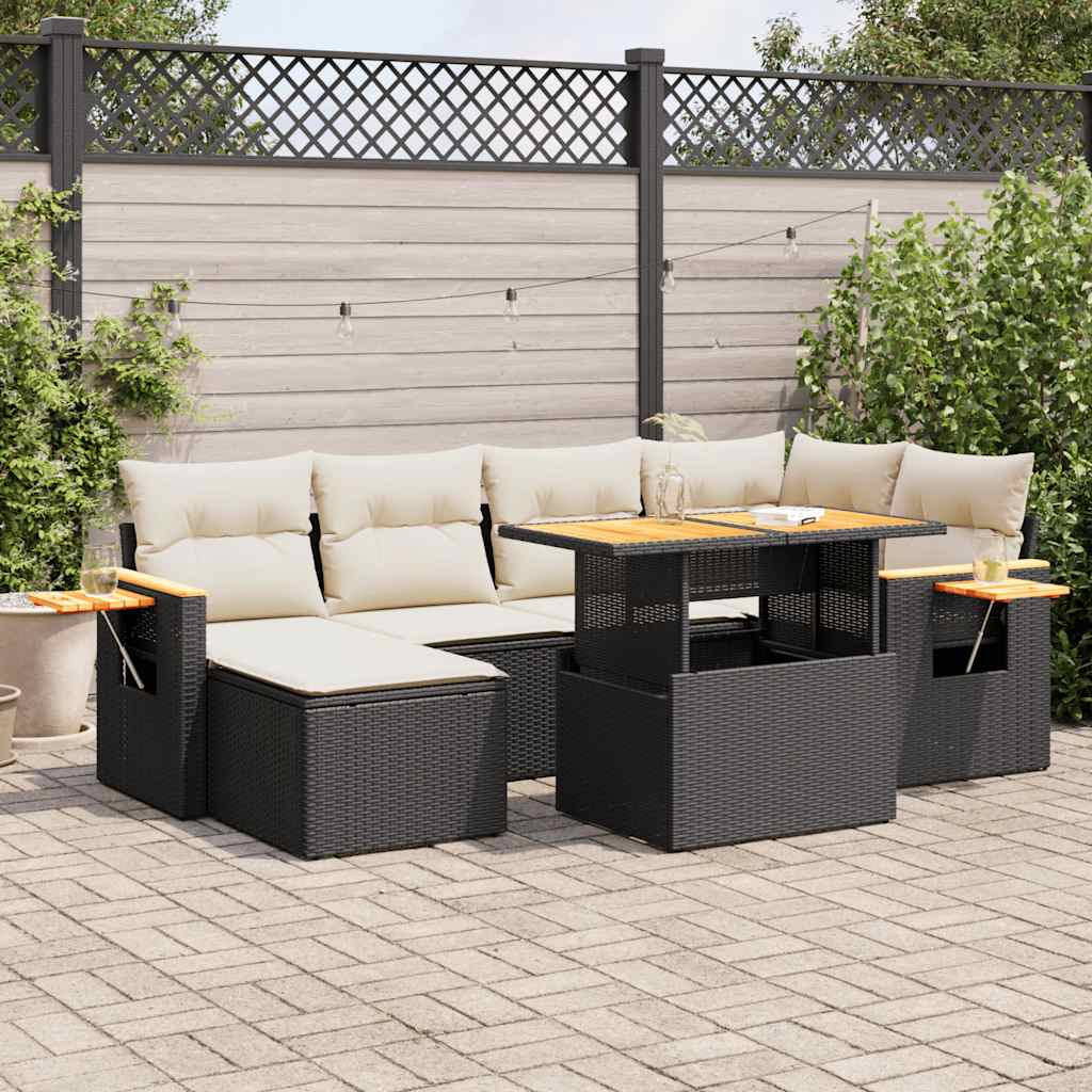7-delige Loungeset met kussens poly rattan acacia zwart is nu te koop bij PeponiXL, paradijselijk wonen!