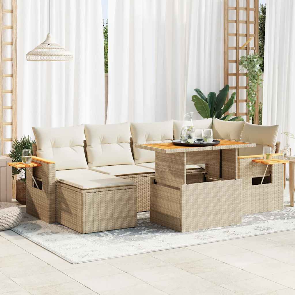 7-delige Loungeset met kussens poly rattan acacia beige is nu te koop bij PeponiXL, paradijselijk wonen!