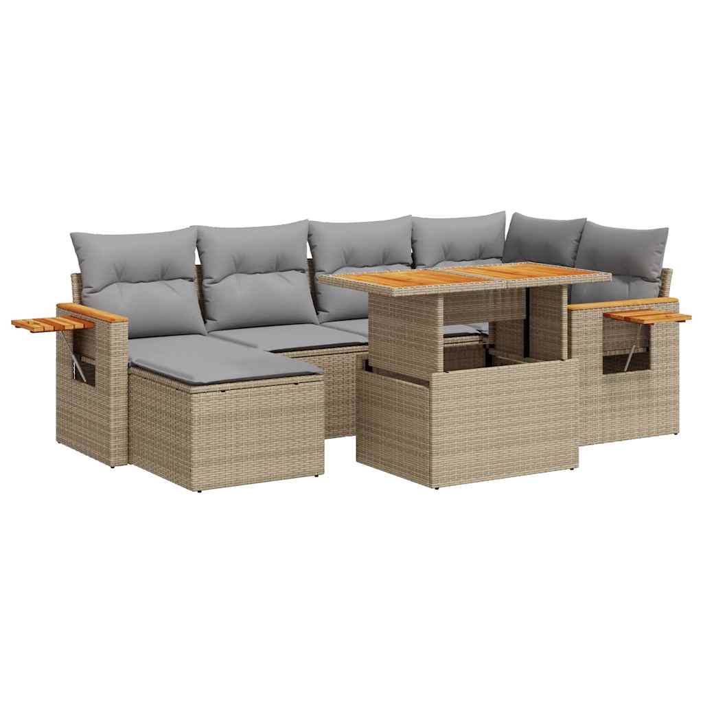 7-delige Loungeset met kussens poly rattan acacia beige is nu te koop bij PeponiXL, paradijselijk wonen!