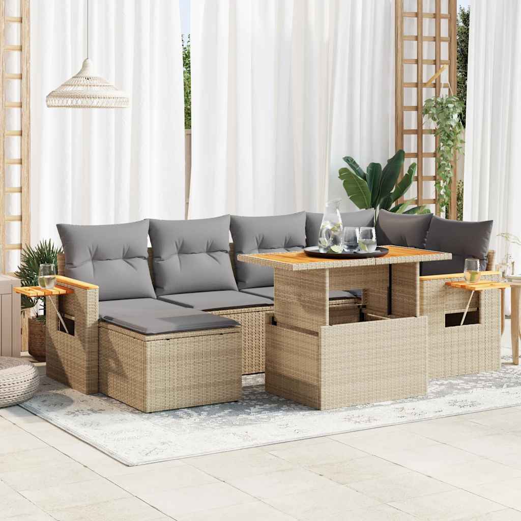 7-delige Loungeset met kussens poly rattan acacia beige is nu te koop bij PeponiXL, paradijselijk wonen!