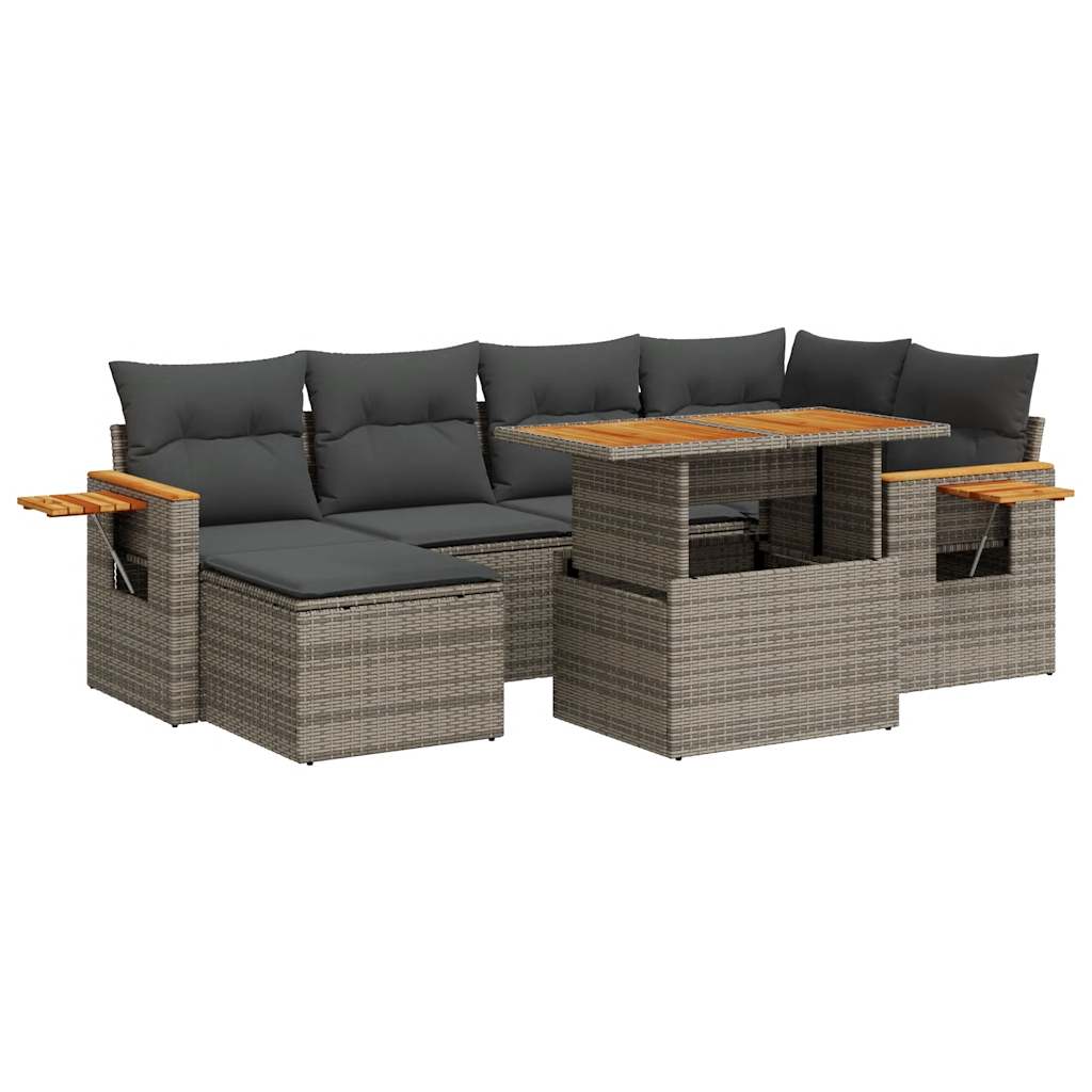7-delige Loungeset met kussens poly rattan acacia grijs is nu te koop bij PeponiXL, paradijselijk wonen!