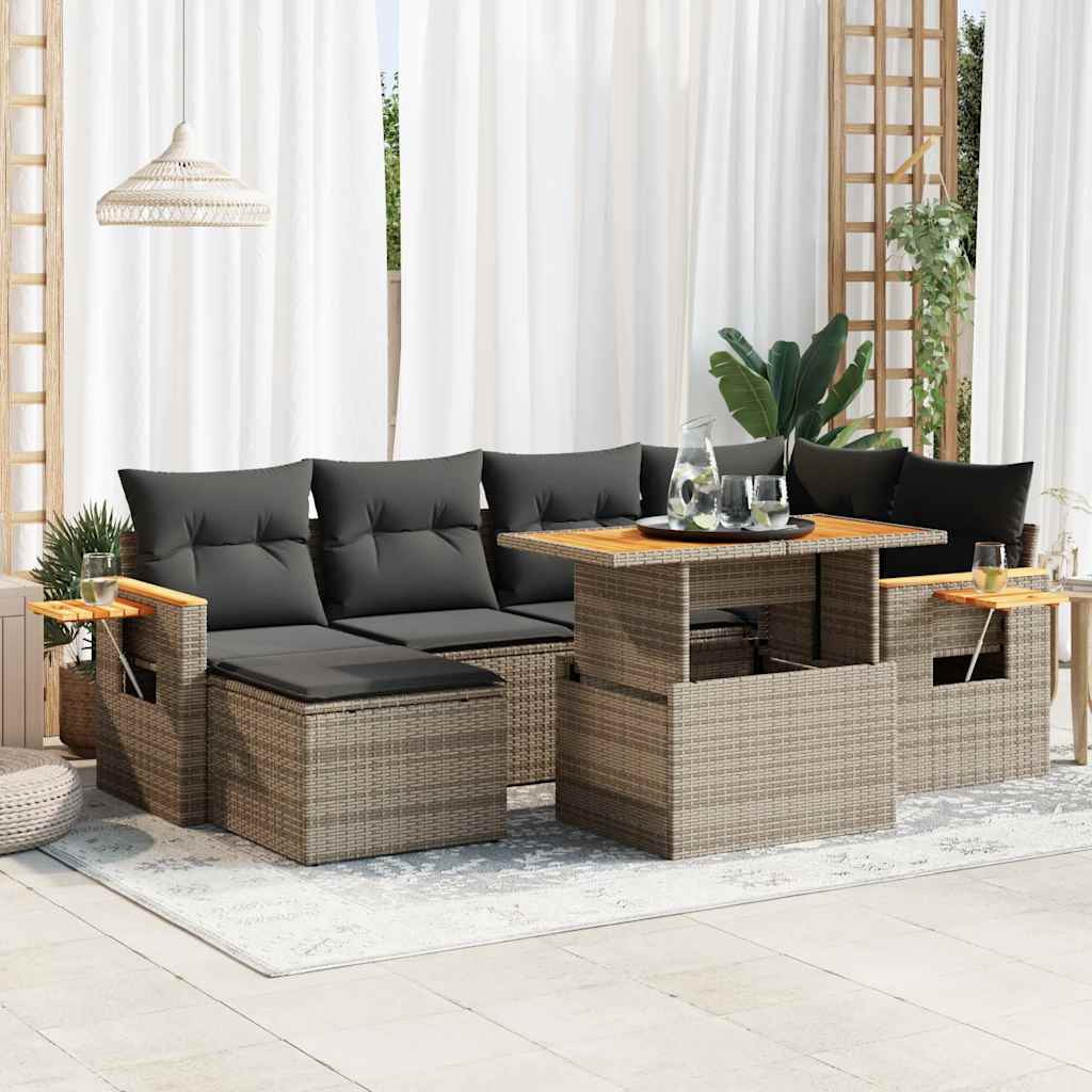 7-delige Loungeset met kussens poly rattan acacia grijs is nu te koop bij PeponiXL, paradijselijk wonen!