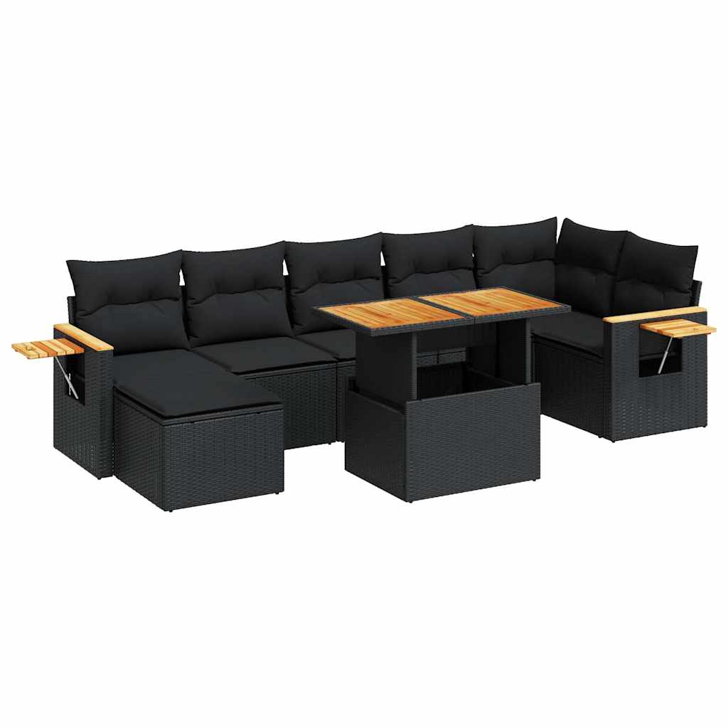 8-delige Loungeset met kussens poly rattan acacia zwart is nu te koop bij PeponiXL, paradijselijk wonen!